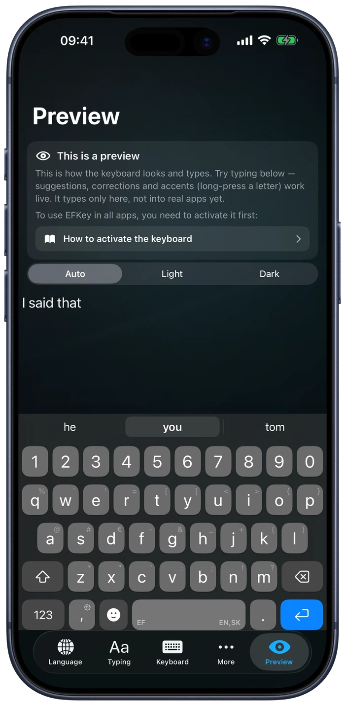 Context autocorrect: “i said hat” corrected to “that”