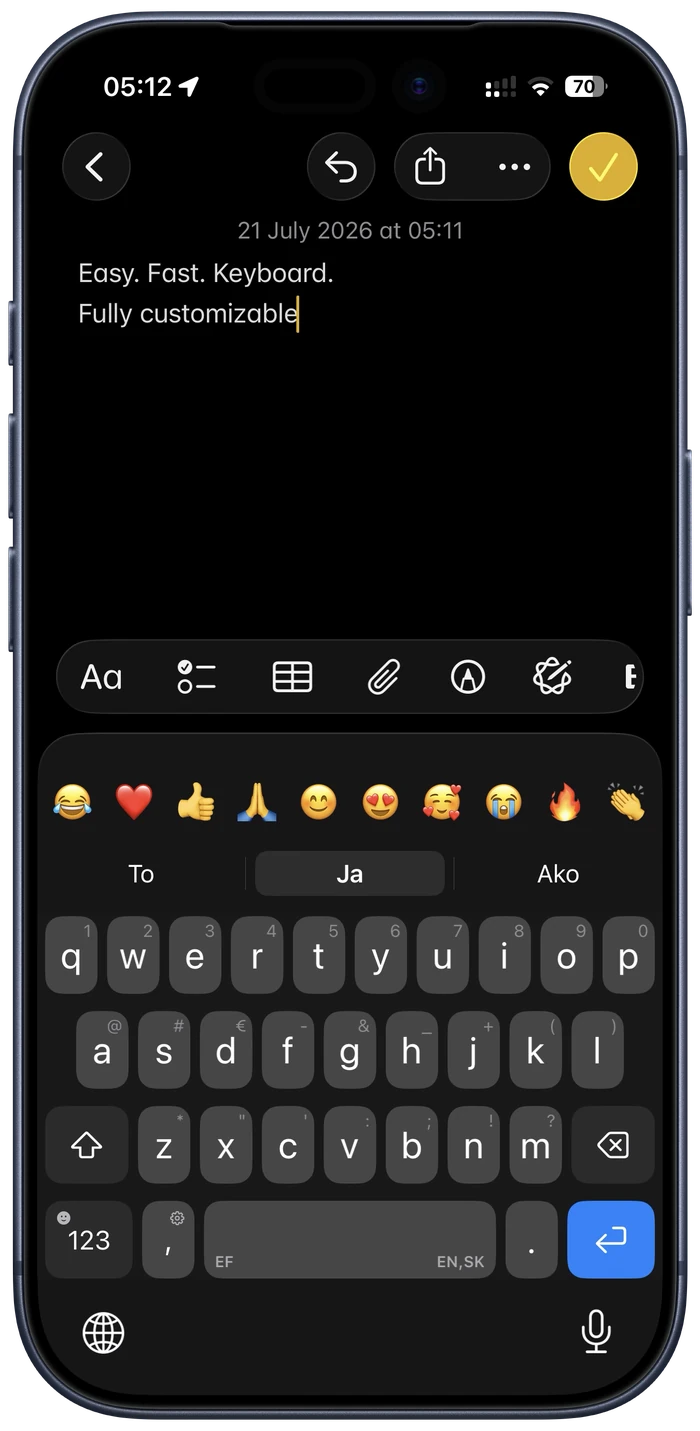 Optional emoji row above the suggestions — favourites one tap away