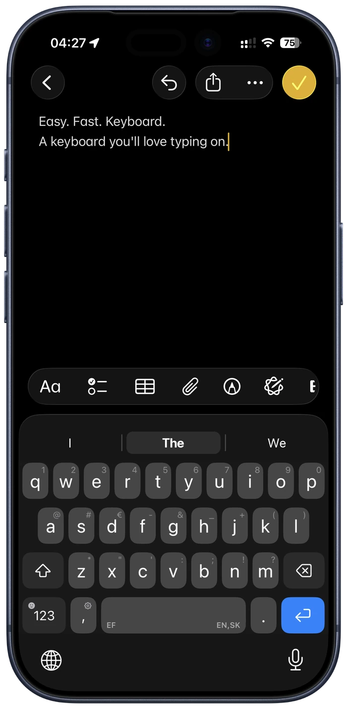 EFKey with the Native skin — indistinguishable from the iOS keyboard